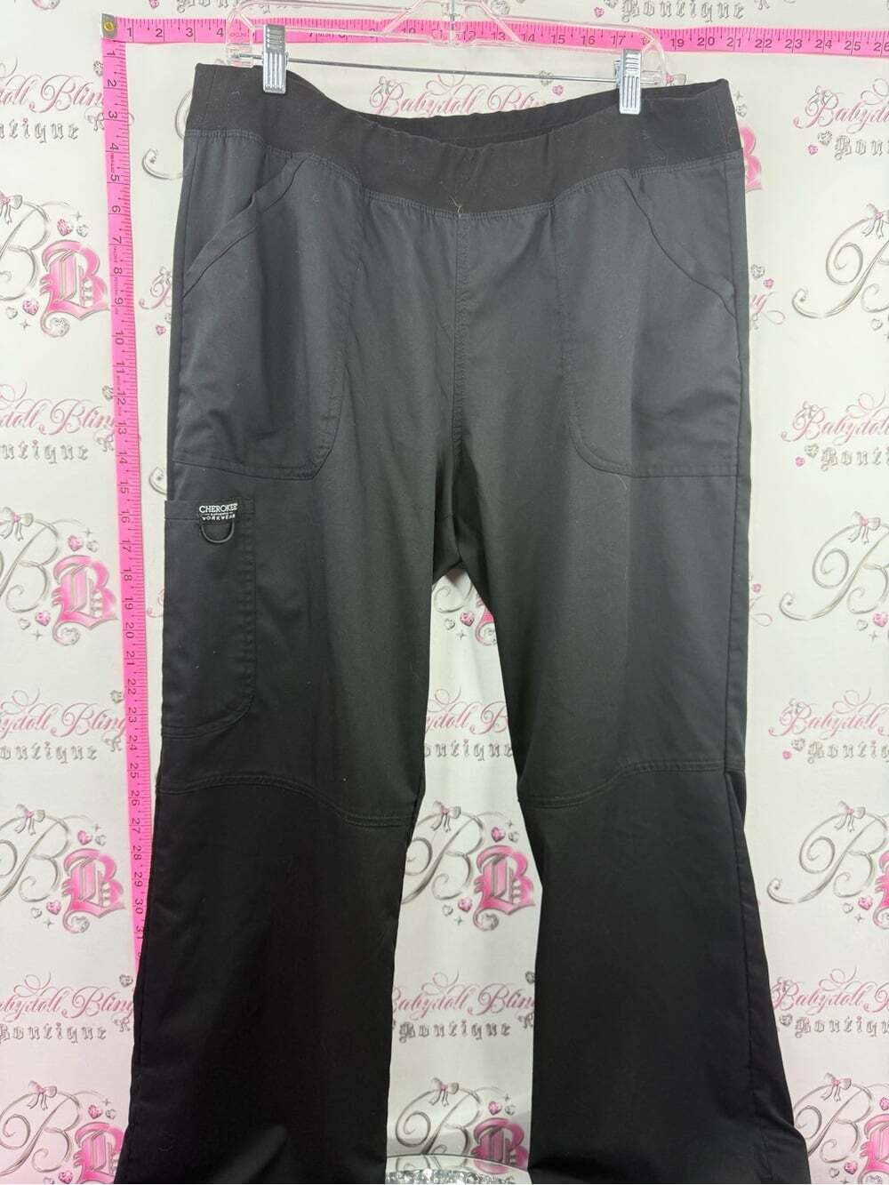 Cherokee scrubs Black Women's Elastic-Waist Track Pants with Utility Pockets